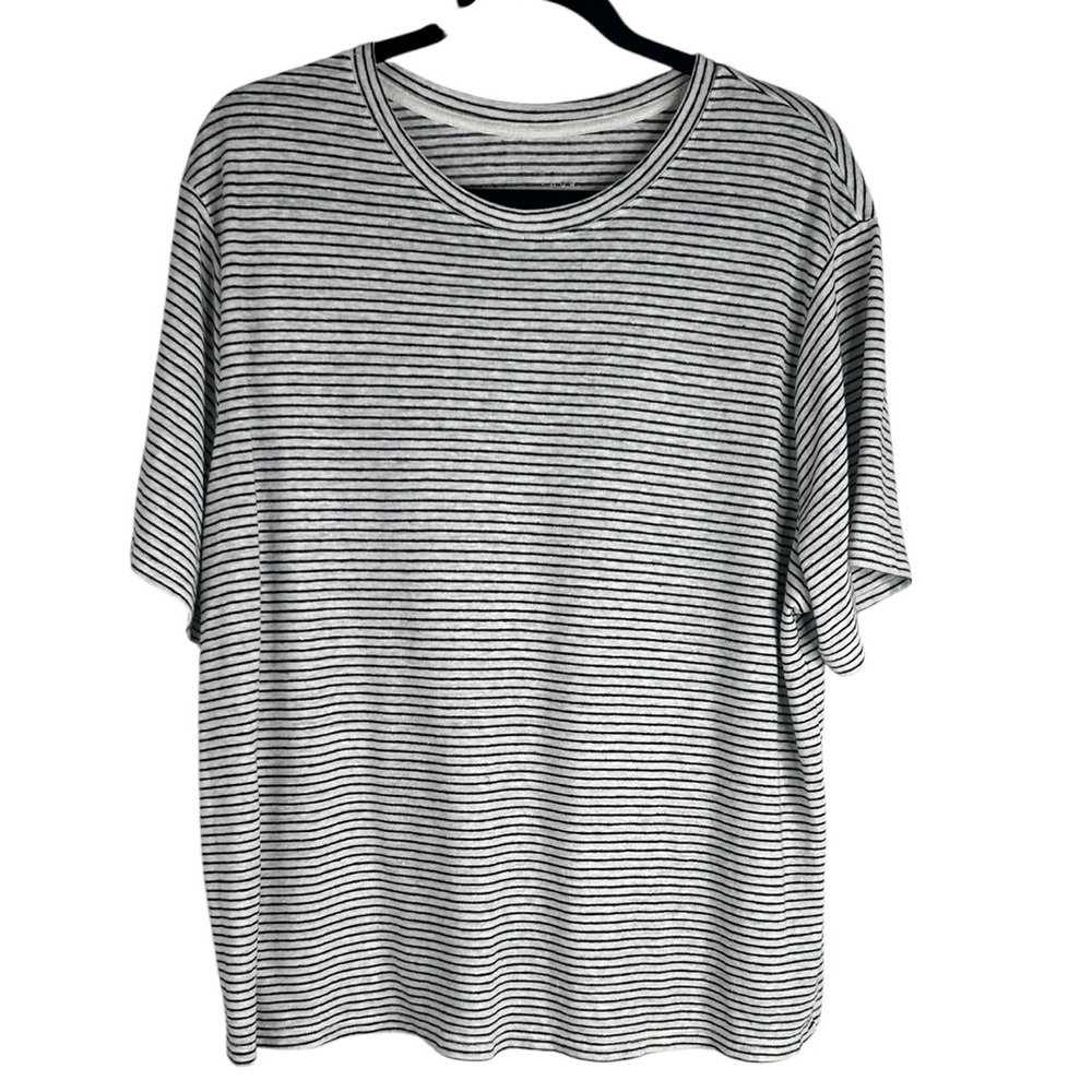 A New Day White & Black Striped Short Sleeve Casual Linen Blend Top Size 1X